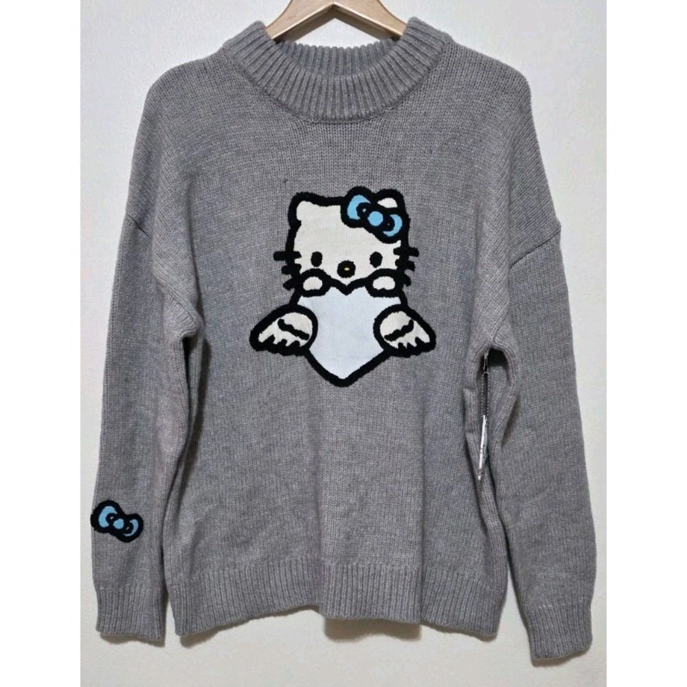 Hello Kitty Forever 21 x Sanrio Angel Gray Sweater Sz S Oversized Pullover Chunk